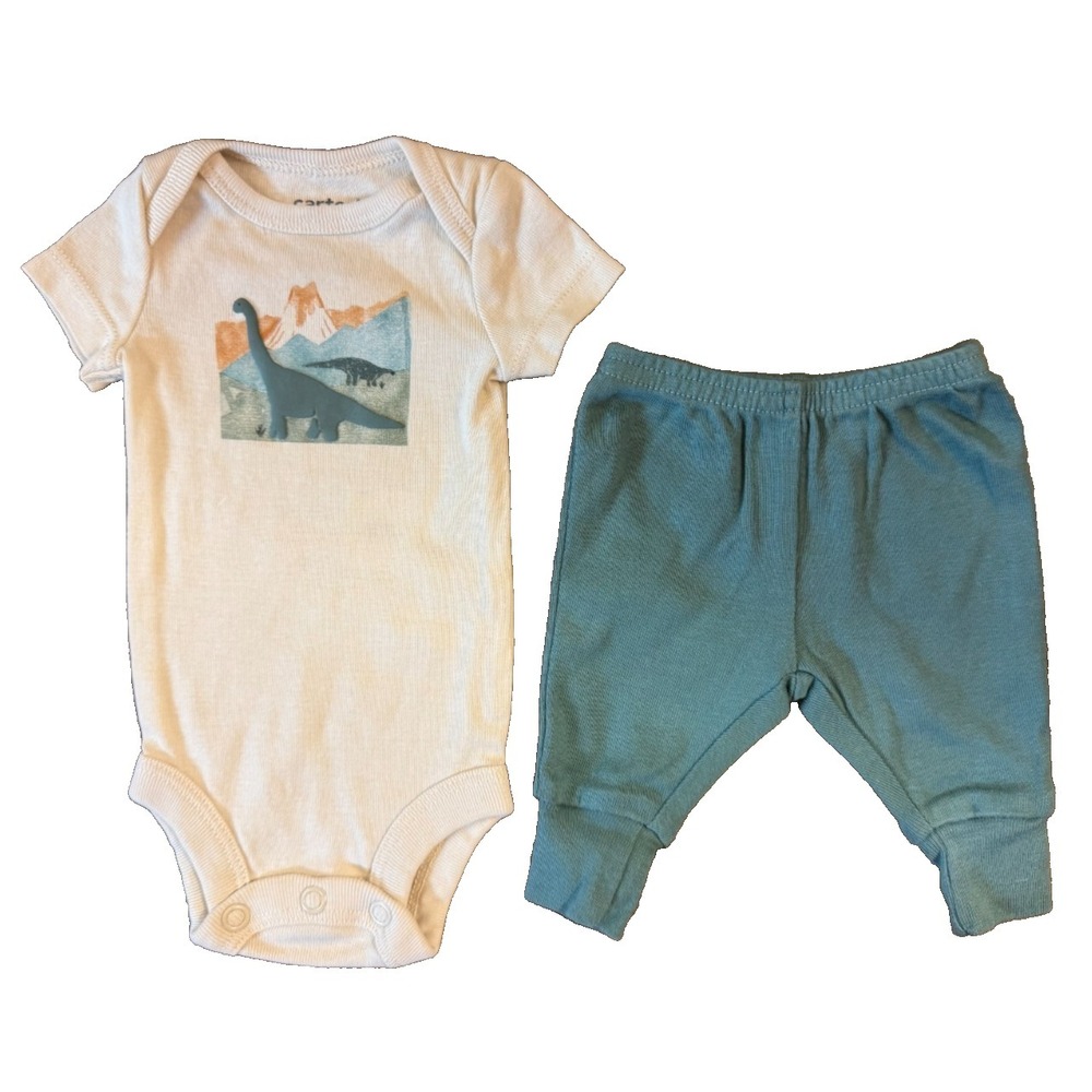 Carters Preemie Baby Boy Outfit Bodysuit Pants 2 Piece Set Dinosaurs Reborn Doll